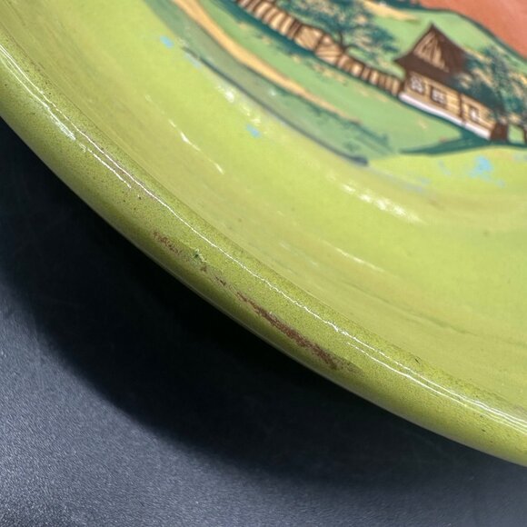 Handmade Art Pottery Dish Wall Hanging Countryside Mountains Church Redware - Picture 6 of 10